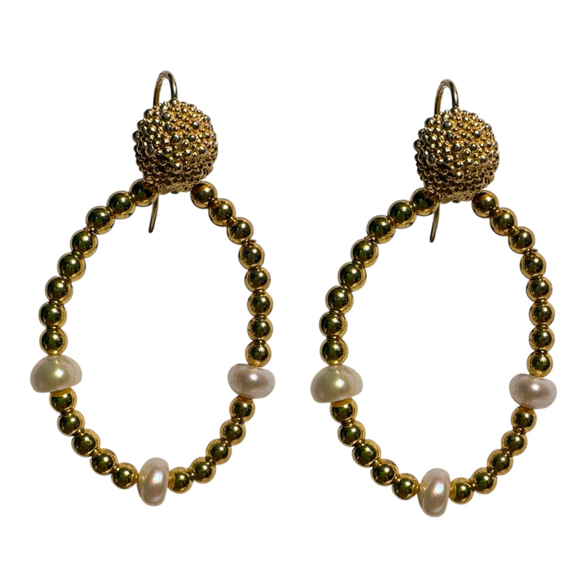 Orecchino con ematite e perle di acqua dolce in argento 925