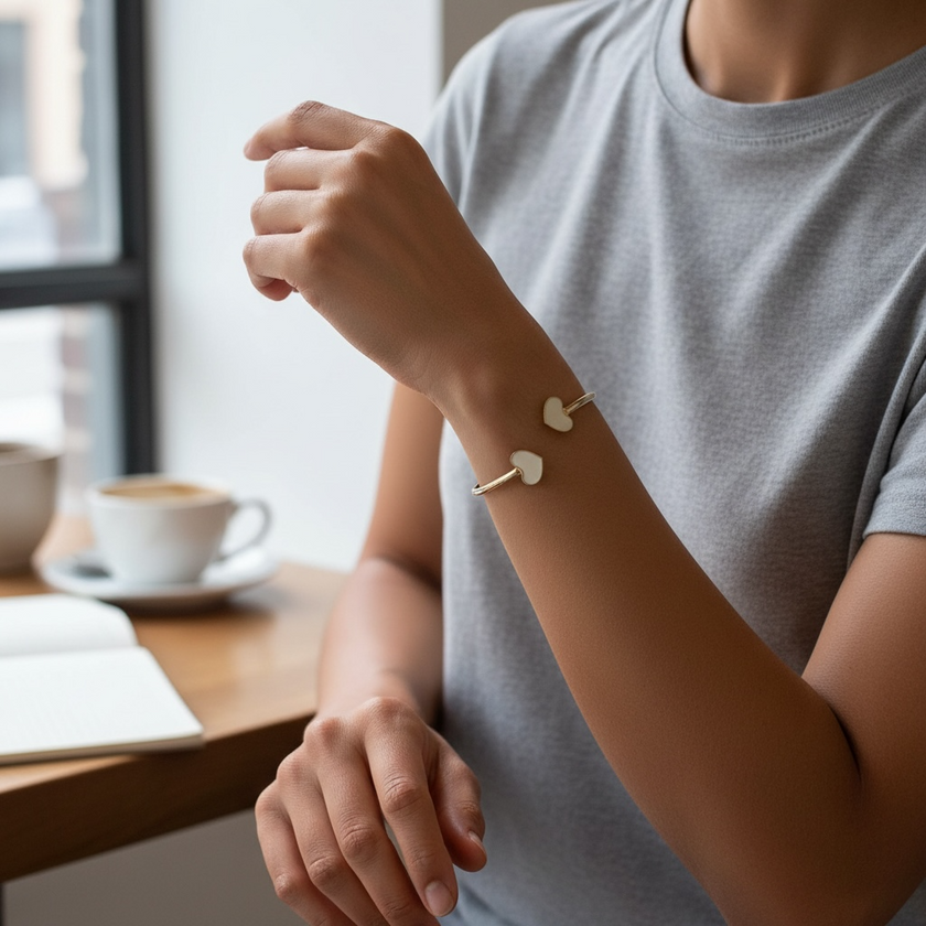 Bracciale Rigido in Argento Dorato con Doppio Cuore Smaltato
