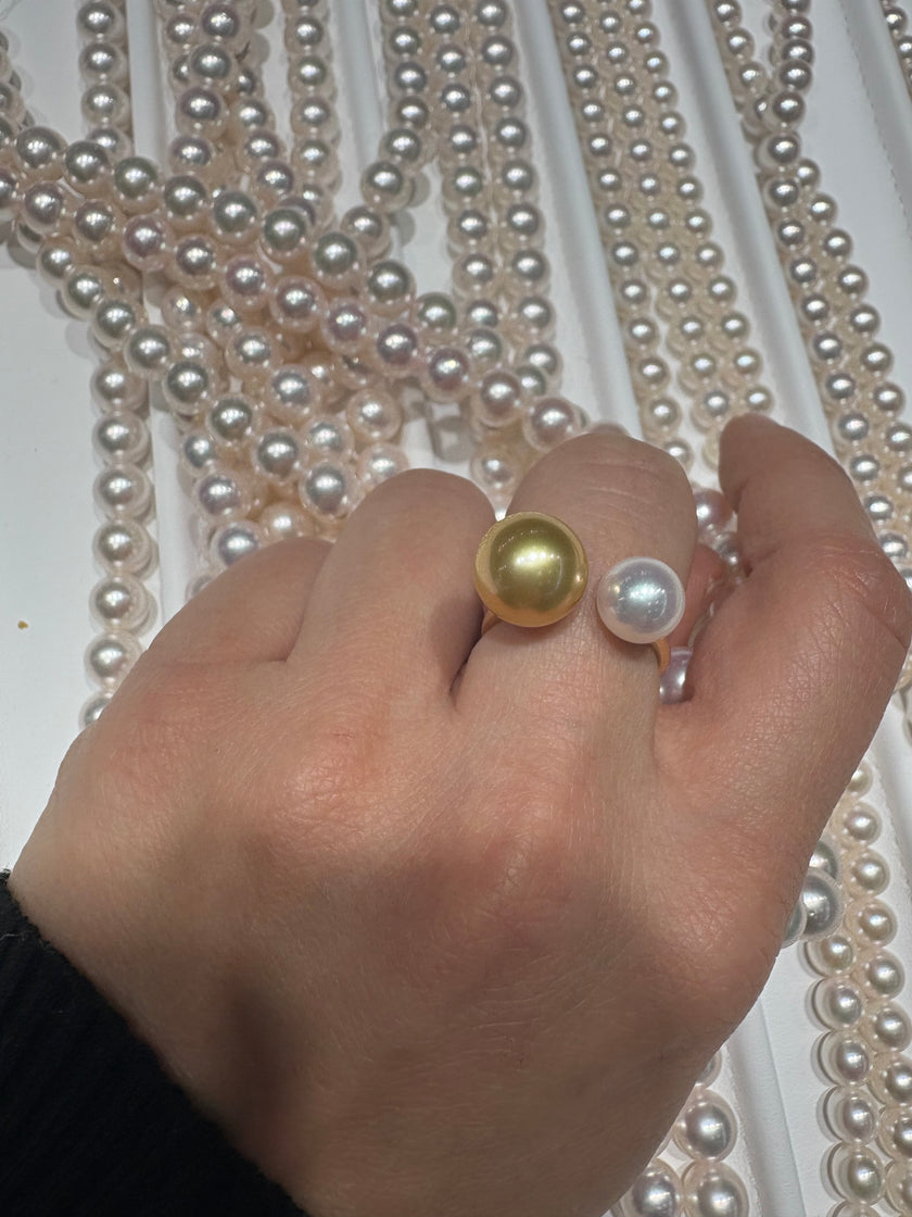 Anello in oro 750 con perle gold e australiana 