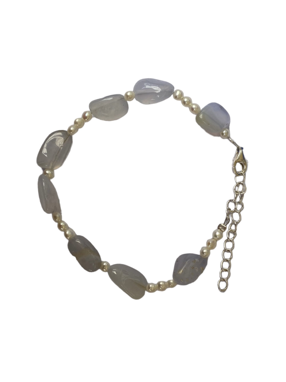 Bracciale Gioiello In Argento Sterling 925 Con Pietra Calcedonio Acqua – Fatto A Mano E Regolabile (Lunghezza 7-8 Pollici)