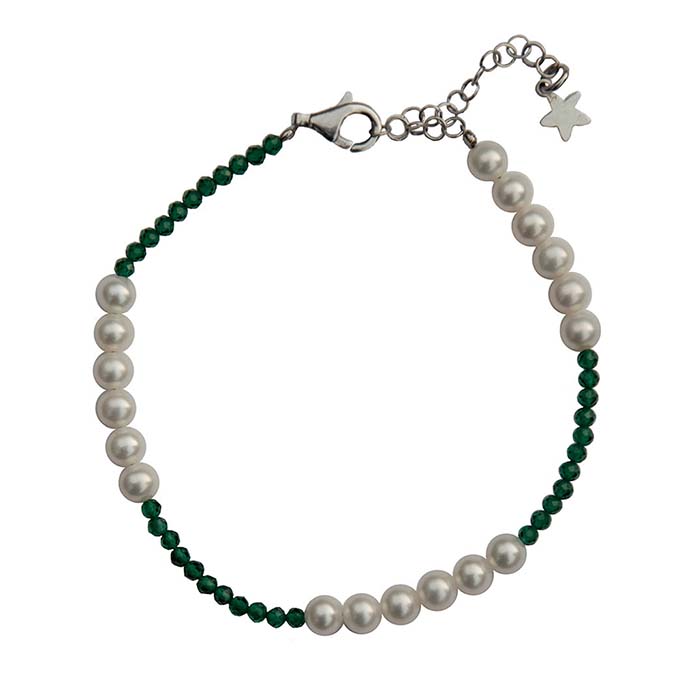 Bracciale con perle di acqua dolce e agata verde