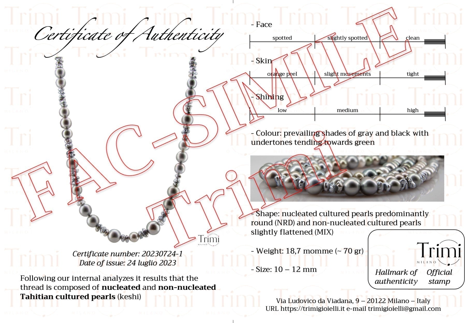 Collana con perle coltivate di Tahiti