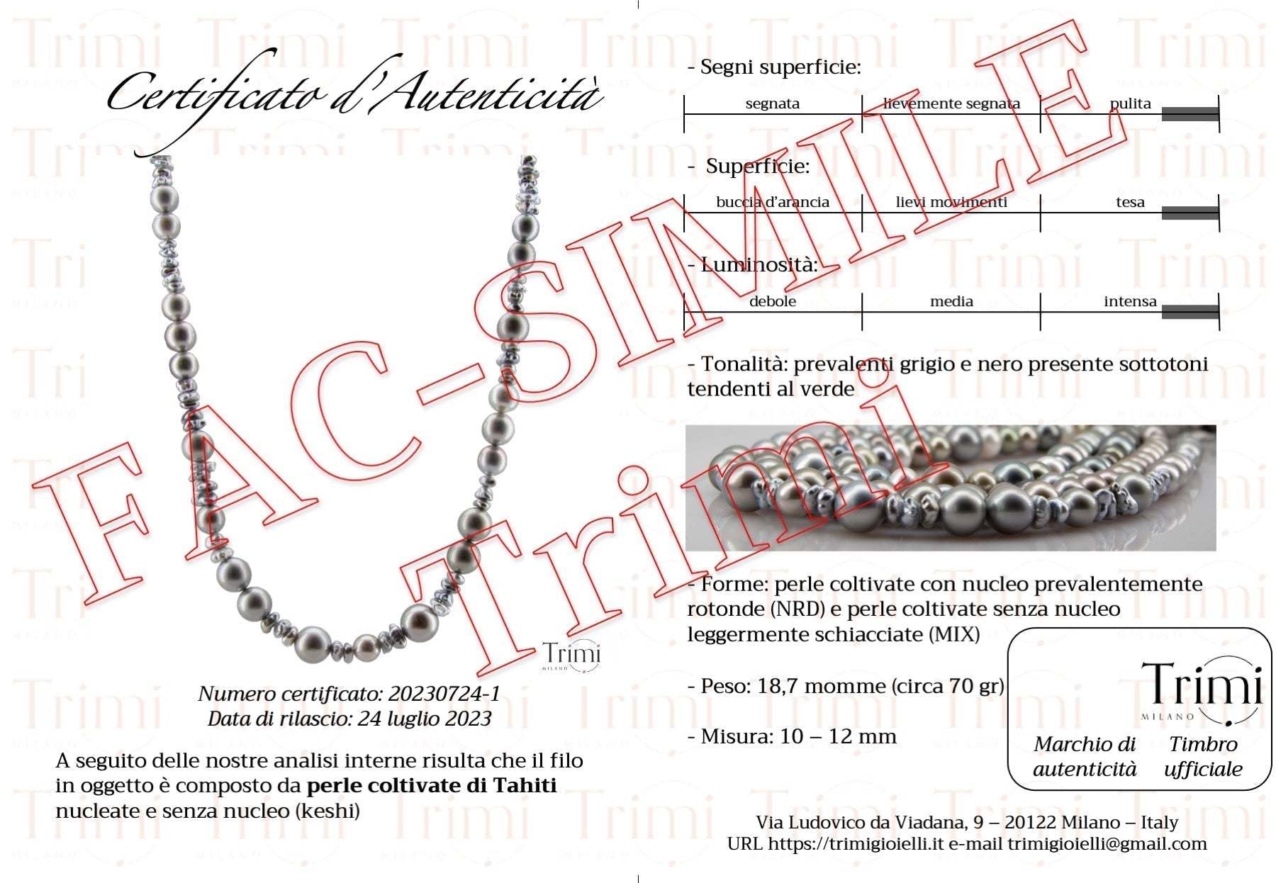 Collana con perle coltivate di Tahiti - scura