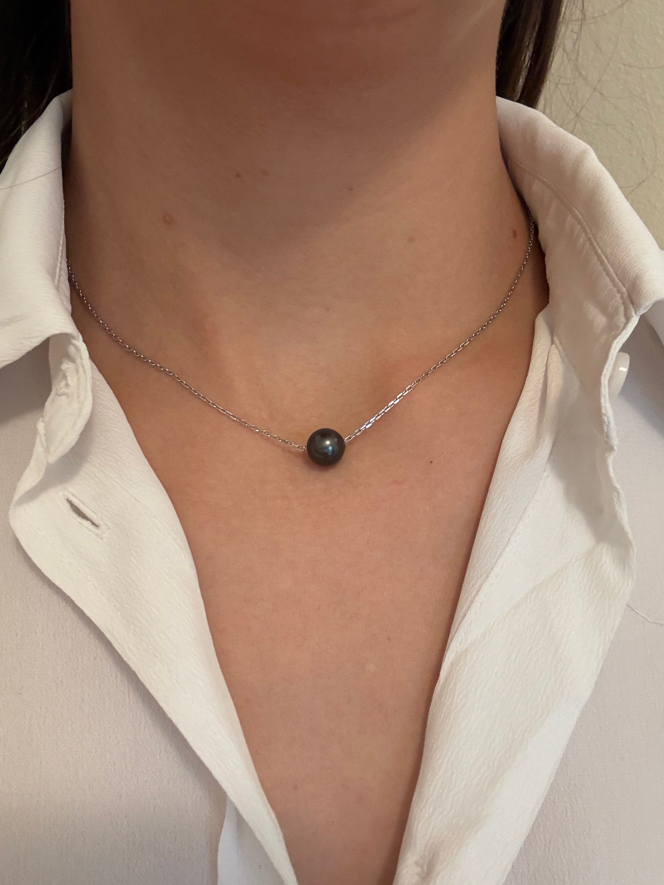 Collana in oro bianco 750 e perla di tahiti 
