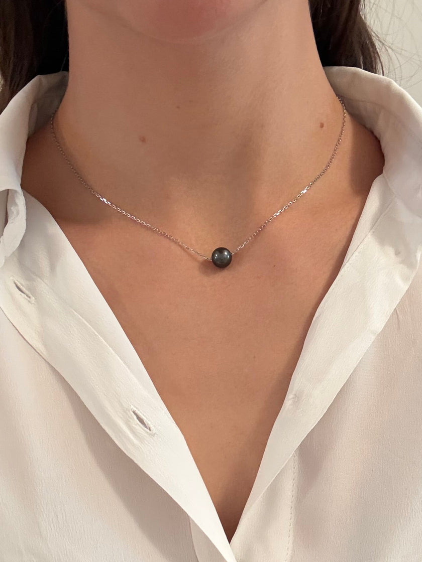 Collana in oro bianco 750 e perla di tahiti 