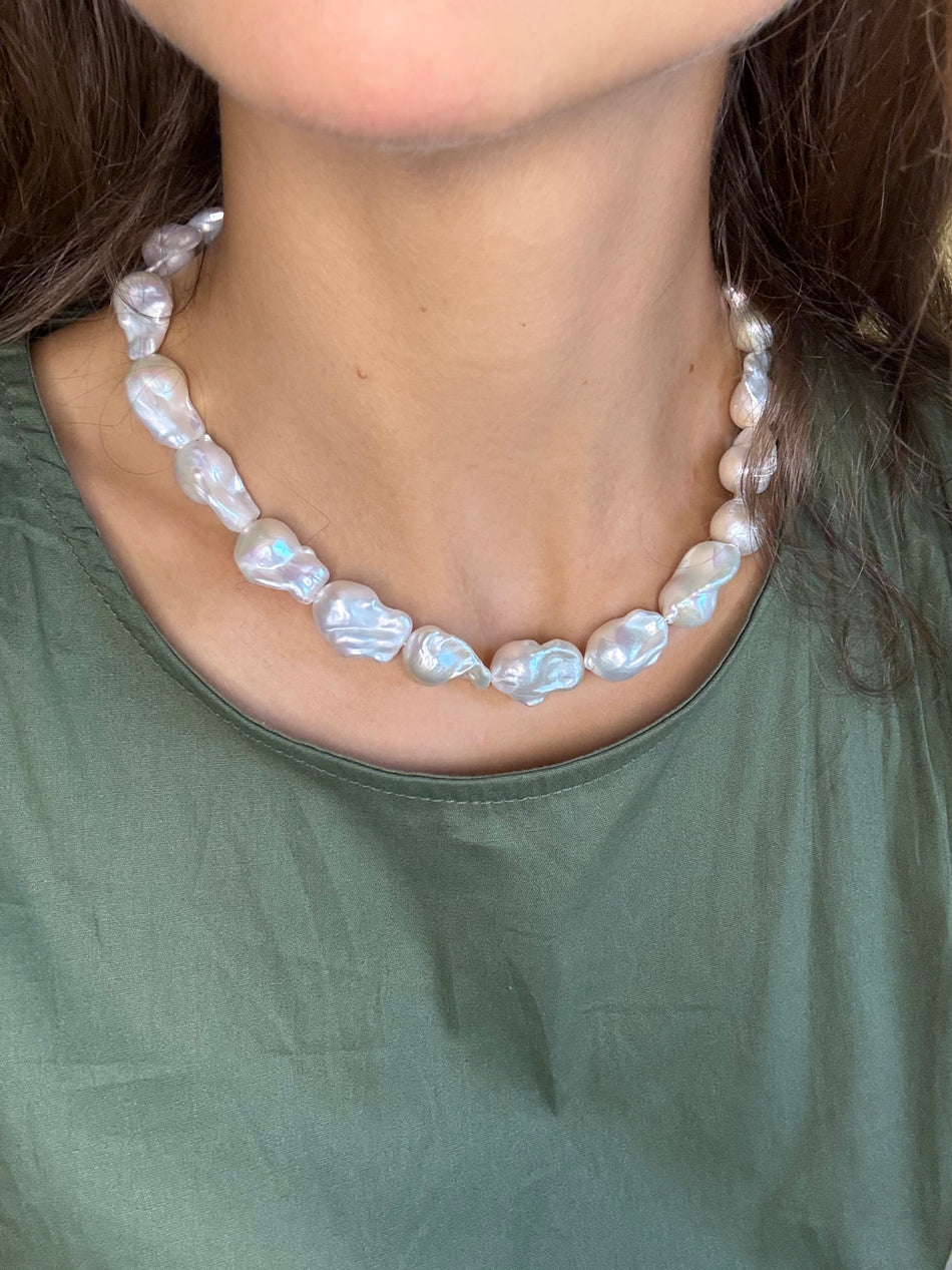 Collana perle barocche di acqua dolce in argento 925