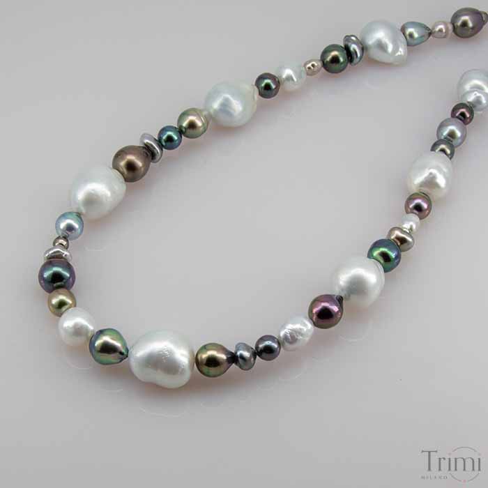 Necklace with Tahitian and Australian cultured pearls