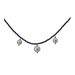 Collana con perle di acqua dolce e agata blu - Atene