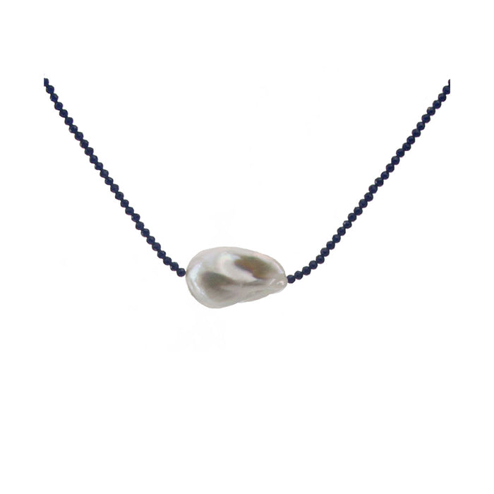 Collana con perla di acqua dolce barocca e agata blu - Vanessa