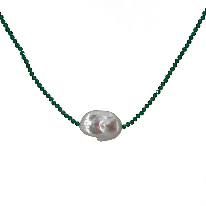 Collana con perla di acqua dolce barocca e agata verde - Vanessa